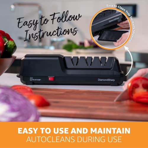 Electric Knife Sharpener for Kitchen Knives, Powerful Motor with Precision Guides and Professional Diamond Abrasives, Expert Automatic Angle Detection For Sharper Knives