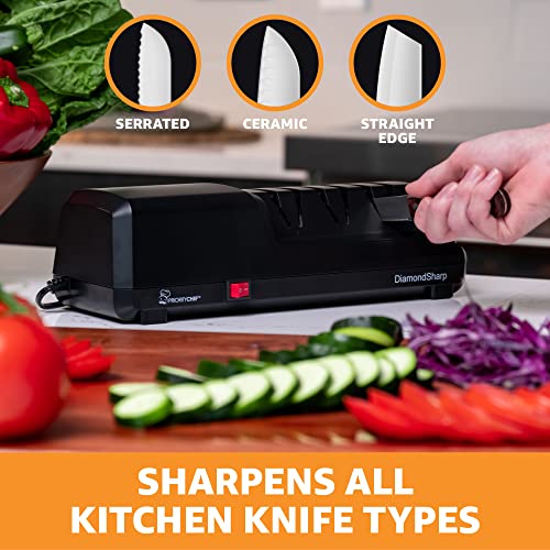 Electric Knife Sharpener for Kitchen Knives, Powerful Motor with Precision Guides and Professional Diamond Abrasives, Expert Automatic Angle Detection For Sharper Knives