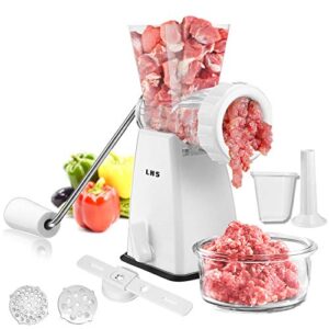 manual meat grinder with stainless steel blades heavy duty powerful suction base for home use fast and effortless for all meats-white