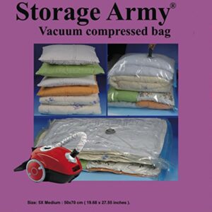 storage army [pack of 5 medium storage bags sealed compressed vacuum bag save storage space home organizer & travel storage saver bags protection against water | odor | mildew | dust | dirt | insects