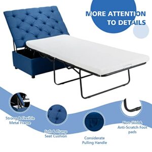 CXDTBH Folding Ottoman Sleeper Bed with Mattress Convertible Guest Bed Blue/Gray (Color : D)