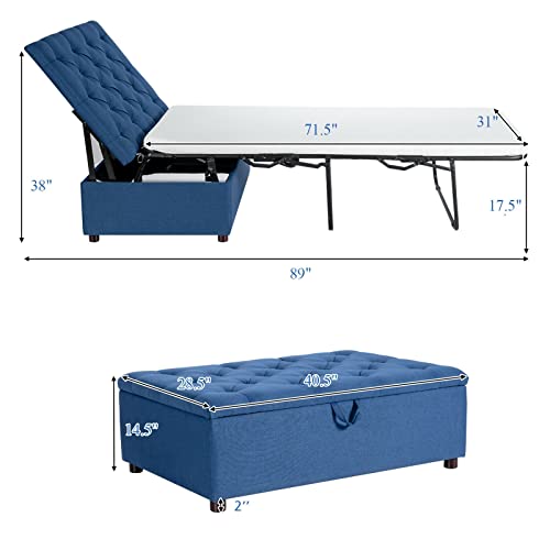 CXDTBH Folding Ottoman Sleeper Bed with Mattress Convertible Guest Bed Blue/Gray (Color : D)