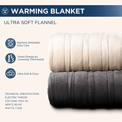 Westinghouse Electric Blanket Queen Size, Super Cozy Soft Flannel 84" x 90" Heated Blanket with 10 Fast Heating Levels & 1-12 Auto-Off, Machine Washable, ETL&FCC Certification, Beige