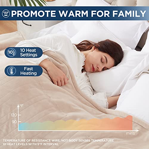 Westinghouse Electric Blanket Queen Size, Super Cozy Soft Flannel 84" x 90" Heated Blanket with 10 Fast Heating Levels & 1-12 Auto-Off, Machine Washable, ETL&FCC Certification, Beige