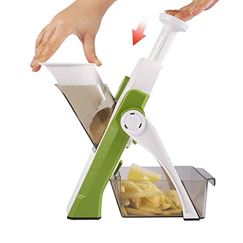 ONCE FOR ALL Safe Mandoline Slicer 5 in 1 Vegetable Cutter, Strips Julienne Dicer Adjustable Thickness 0.1-8 mm for Kitench Fast Meal Prep (Green)