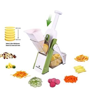 ONCE FOR ALL Safe Mandoline Slicer 5 in 1 Vegetable Cutter, Strips Julienne Dicer Adjustable Thickness 0.1-8 mm for Kitench Fast Meal Prep (Green)