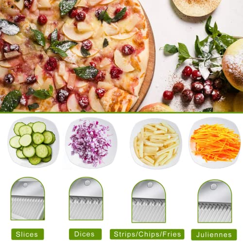 ONCE FOR ALL Safe Mandoline Slicer 5 in 1 Vegetable Cutter, Strips Julienne Dicer Adjustable Thickness 0.1-8 mm for Kitench Fast Meal Prep (Green)