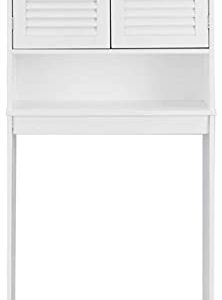 Squareful Over-The-Toilet Bathroom Storage Shelf, Freestanding Storage Organizer w/Louvre Door & 1 Open Shelf, Bathroom Space Saver, White, (HW66126)