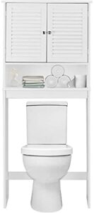 squareful over-the-toilet bathroom storage shelf, freestanding storage organizer w/louvre door & 1 open shelf, bathroom space saver, white, (hw66126)