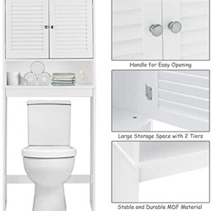 Squareful Over-The-Toilet Bathroom Storage Shelf, Freestanding Storage Organizer w/Louvre Door & 1 Open Shelf, Bathroom Space Saver, White, (HW66126)