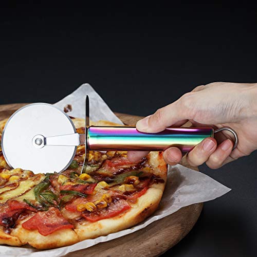 Berglander Pizza Wheel, Rainbow Handle Stainless Steel Pizza Cutter, Super Sharp Pizza Slicer With Titanium Colorful Plating, Pastry Cutter, Easy to Clean And Stored (Rainbow Handle)