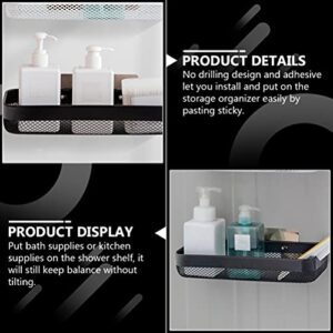 DOITOOL Cabinet Shelf Shower Caddy Basket Shelf Punch Free Bathroom Wall Storage Rack Bathroom Organizer Floating Shelf Brush Sponge Holder Rack Kitchen Draining Basket Black Metal Shelf