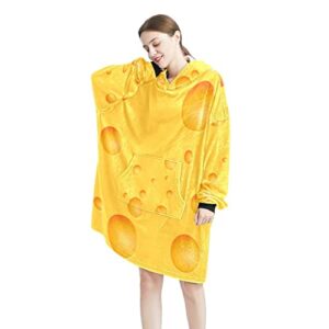 wearable blanket hoodie,oversized hooded for women,comfy sweatshirt cheese pattern-01