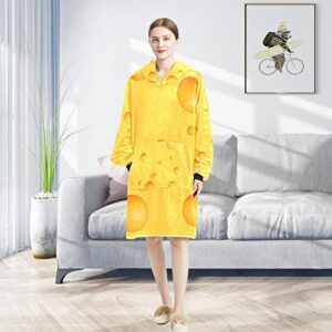 Wearable Blanket Hoodie,Oversized Hooded for Women,Comfy Sweatshirt Cheese Pattern-01