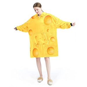 Wearable Blanket Hoodie,Oversized Hooded for Women,Comfy Sweatshirt Cheese Pattern-01