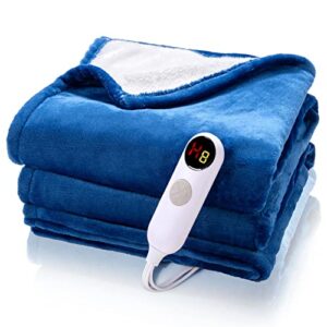 msdunovr heated blanket, electric blanket machine washable, extremely soft and comfortable heating blanket with 6 heating levels1-8 hours timer auto-off overheating protection (dark blue, 50"x60")