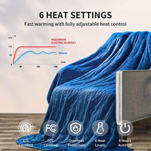 MSDUNOVR Heated Blanket, Electric Blanket Machine Washable, Extremely Soft and Comfortable Heating Blanket with 6 Heating Levels1-8 Hours Timer Auto-Off Overheating Protection (Dark Blue, 50"X60")