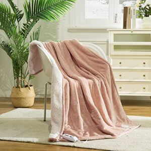 gotcozy heated blanket electric throw 50''x60''- soft silky plush electric blanket with 4 heating level & 3 hour auto off heating blanket, etl certified machine washable (rose dust)