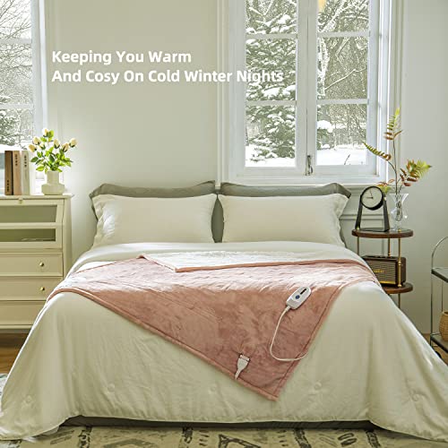 GOTCOZY Heated Blanket Electric Throw 50''X60''- Soft Silky Plush Electric Blanket with 4 Heating Level & 3 Hour Auto Off Heating Blanket, ETL Certified Machine Washable (Rose Dust)