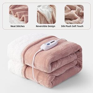 GOTCOZY Heated Blanket Electric Throw 50''X60''- Soft Silky Plush Electric Blanket with 4 Heating Level & 3 Hour Auto Off Heating Blanket, ETL Certified Machine Washable (Rose Dust)