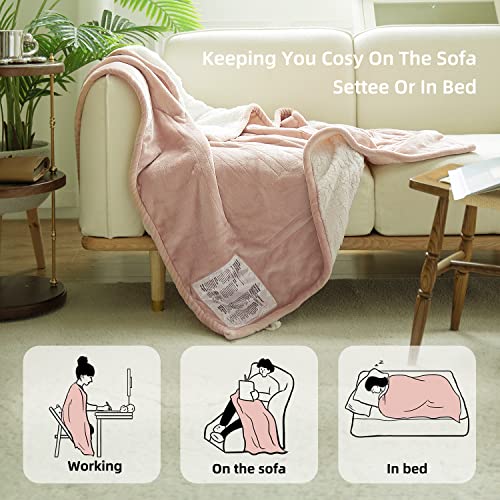 GOTCOZY Heated Blanket Electric Throw 50''X60''- Soft Silky Plush Electric Blanket with 4 Heating Level & 3 Hour Auto Off Heating Blanket, ETL Certified Machine Washable (Rose Dust)