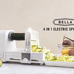 BELLA 4-in-1 Automatic Electric Spiralizer & Slicer, Quickly Prep Healthy Veggie or Fruit Spaghetti, Noodles or Ribbons, Easy To Clean, Recipe Book Included, White