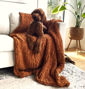 white oak village large chunky knit blanket 50x70; boho throw; tight braid cable knit throw for sofa throw for bed; chenille weighted blanket 4.5lbs farmhouse decor (deep ginger)