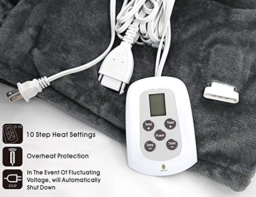 Marquess Electric Blanket Queen Size, Sherpa Flannel Heated Blanket with Dual Control, 10 Heat Settings, Automatic Shut Off Adjustable, Machine Washable (Grey, Queen)