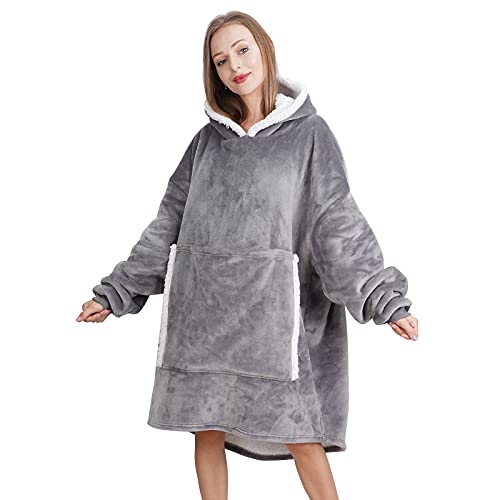 Lansru Wearable Blanket Sweatshirt Oversized Blanket Hoodie for Women and Men, Super Warm and Cozy , Thick Flannel Blanket with Sleeves and Giant Pocket