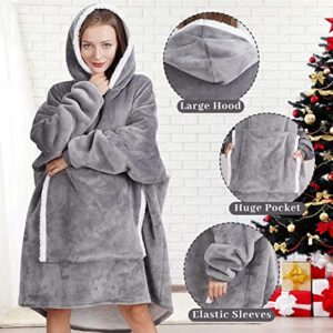 Lansru Wearable Blanket Sweatshirt Oversized Blanket Hoodie for Women and Men, Super Warm and Cozy , Thick Flannel Blanket with Sleeves and Giant Pocket