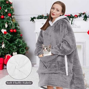 Lansru Wearable Blanket Sweatshirt Oversized Blanket Hoodie for Women and Men, Super Warm and Cozy , Thick Flannel Blanket with Sleeves and Giant Pocket