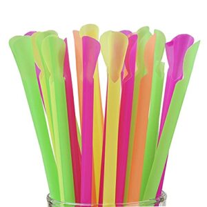 Concession Essentials 8'' Unwrapped Snow Cone Spoon Straw Assorted Bright Colors. Pack of 200ct.