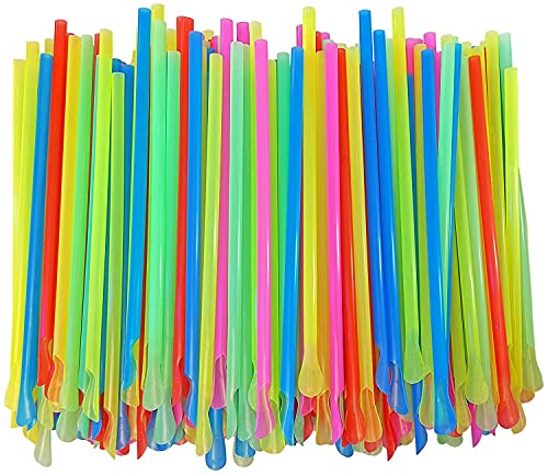 Concession Essentials 8'' Unwrapped Snow Cone Spoon Straw Assorted Bright Colors. Pack of 200ct.