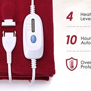 Electric Heated Blanket Twin Size 62'' x 84'' Super Cozy Soft Fleece Fast Heating & ETL Certification with 10 Hours Auto-Off & 4 Heating Levels - Red Wine