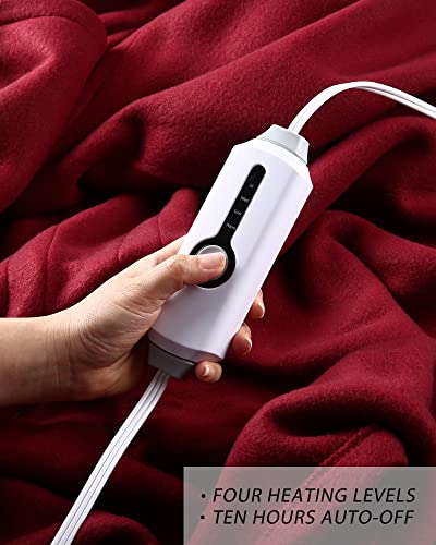 Heated Blanket 62 x 84 Inches Double Sided Soft Fleece Electric Blanket Twin Size Machine Washable Fast Heating with 4 Heating Levels & 10 Hours Auto Off, Home Office Use, Red