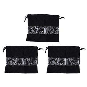 3pcs drawstring bag, velvet storage bag, cosmetic bag with transparent window, practical travel storage organizer, for travel camping home(34 * 29 black)