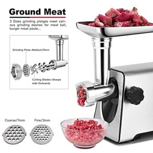 KUUNLESIN Meat Grinder, Electric Meat Grinder, 350W[2800W Max], Sausage Maker, Meat Mincer, Meat Sausage Machine, 4 Sizes Plates,Sausage & Kubbe Kit for Home Kitchen & Commercial Using.