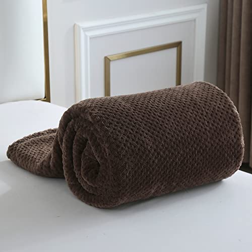 CAI TENG Waffle Textured Fleece Blanket Flannel Blanket for for Couch Sofa Living Room Plush Lightweight Microfiber Throw (Chocolate Brown, 50 x 60 Inches)