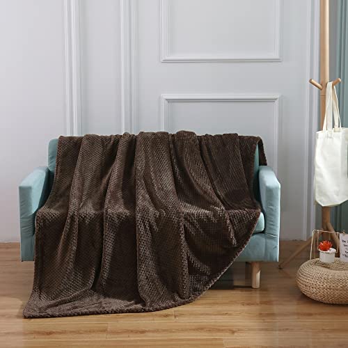 CAI TENG Waffle Textured Fleece Blanket Flannel Blanket for for Couch Sofa Living Room Plush Lightweight Microfiber Throw (Chocolate Brown, 50 x 60 Inches)