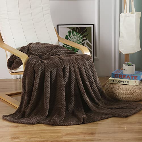 CAI TENG Waffle Textured Fleece Blanket Flannel Blanket for for Couch Sofa Living Room Plush Lightweight Microfiber Throw (Chocolate Brown, 50 x 60 Inches)