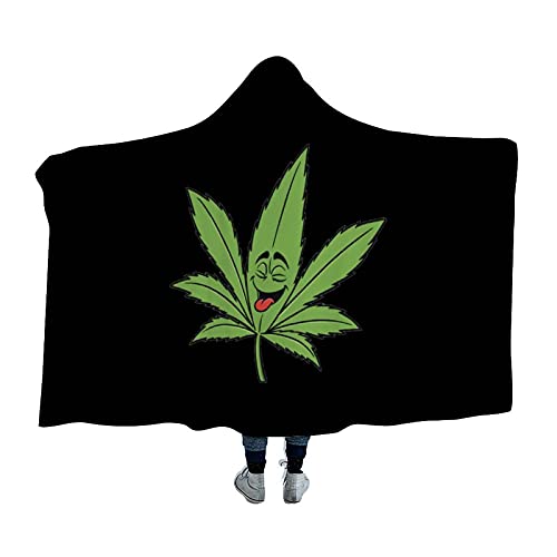 Pot Leaves Weed Wearable Hooded Blanket Soft Cloak for Watch Tv Sofa Bed Napping 60"x80"