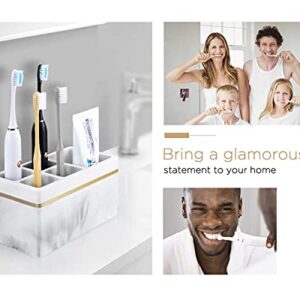 Luxspire Bathroom Vanity Tray+Toothbrush Holders, Bathroom Vanity Countertop Organizer Accessories Set-Marble Design