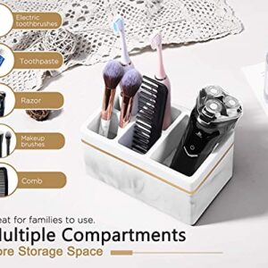 Luxspire Bathroom Vanity Tray+Toothbrush Holders, Bathroom Vanity Countertop Organizer Accessories Set-Marble Design