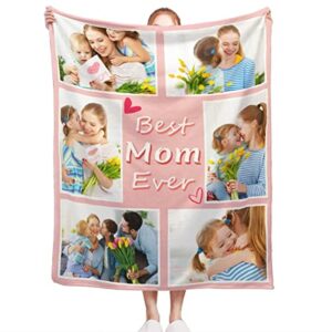 custom blanket with photos text, personalized gifts for mom-best mom ever blanket soft blanket for mom grandma birthday gifts, multiple colors sizes soft flannel blankets, 6 photo collage
