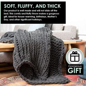 Chunky Knit Cozy Yarn Oversized (50" L x 60" W) Blanket, Fluffy Comfort Machine Washable, Thick Soft Included Laundry Bag