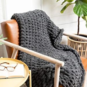 Chunky Knit Cozy Yarn Oversized (50" L x 60" W) Blanket, Fluffy Comfort Machine Washable, Thick Soft Included Laundry Bag