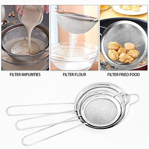 17supply Multifunctional stainless steel filter spoon, 3-Piece fine mesh filter， made of stainless steel, easy to clean. Safe, durable, and versatile, it can meet every need in the kitchen.