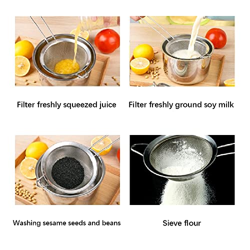 17supply Multifunctional stainless steel filter spoon, 3-Piece fine mesh filter， made of stainless steel, easy to clean. Safe, durable, and versatile, it can meet every need in the kitchen.