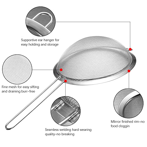 17supply Multifunctional stainless steel filter spoon, 3-Piece fine mesh filter， made of stainless steel, easy to clean. Safe, durable, and versatile, it can meet every need in the kitchen.
