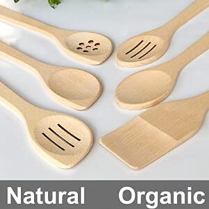 ECOSALL Healthy Wooden Spoons For Cooking Set of 6. Safe and Reliable Cooking Utensils for Kitchen – 100% Natural Nonstick Wood Spatula Spoon For Scraping, Stirring, Serving – Uncoated Solid Hardwood